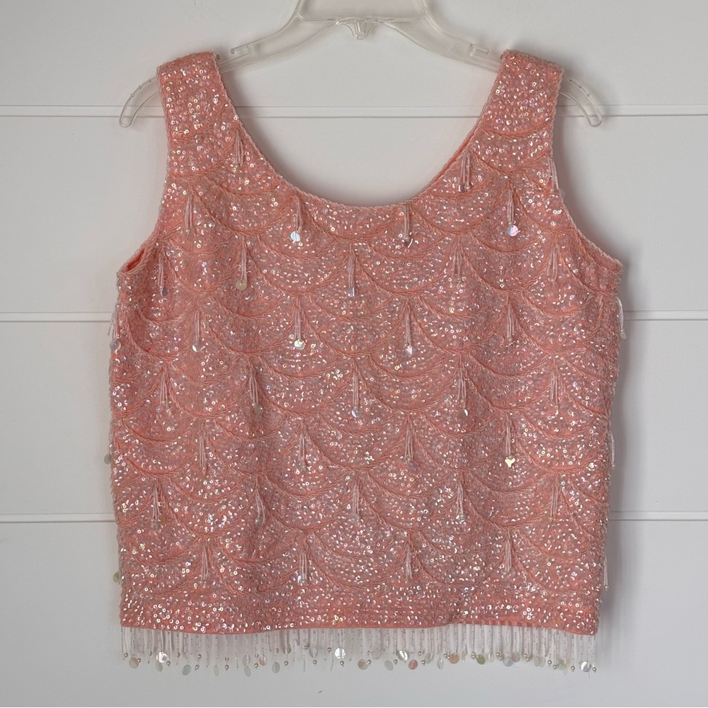 Vintage Alexander's Pink Sequin Sleeveless Spring Sweater Vest Women's